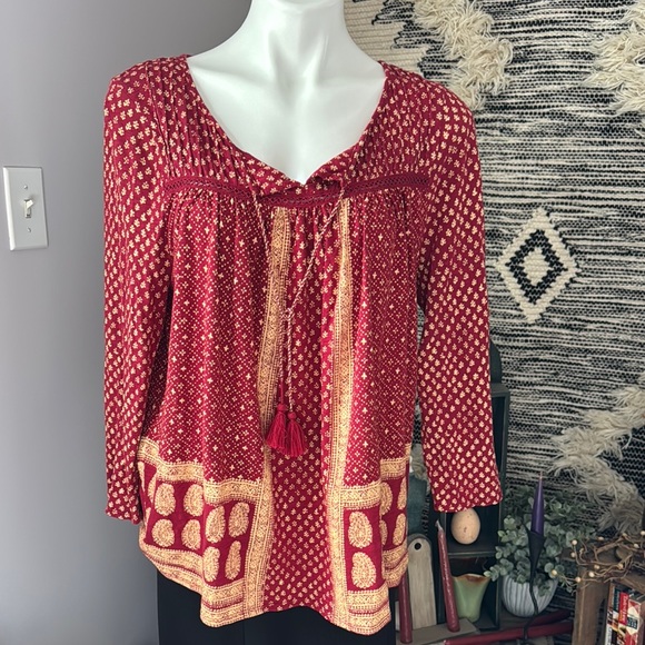 Lucky Brand Tops - Lucky Brand 3/4 Sleeve Tie Front Blouse Size Large